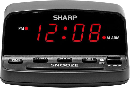 Sharp Digital Alarm Clock with Keyboard Style Controls, Battery Back-up, Easy to Use with Simple Operation, Black Case with Red LED Display