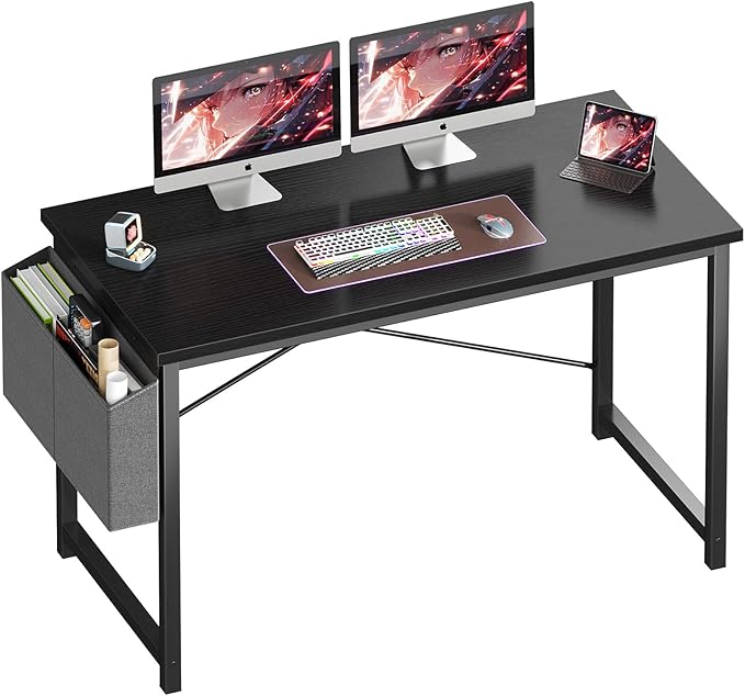 OLIXIS Computer Desk 47 Inch Home Office Desks for Small Spaces, Gaming Writing Study Work Table with Storage Bag for Bedroom, Black