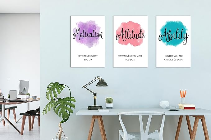 3 Piece Motivational Quotes Watercolor Canvas Print Pictures Wall Decor, Framed Artwork for Home Office, 16"x24" x 3 Pcs