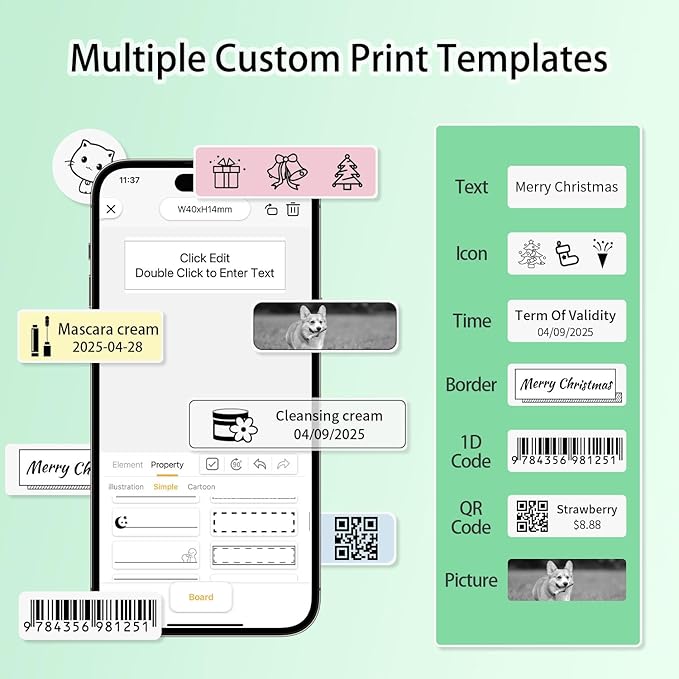 Rongta Label Maker Machine with Tape, Bluetooth Label Printer, Wireless Mini Label Makers with Multiple Templates for Organizing Office Home, (White) with 1 Rolle Replacement Tape (White)
