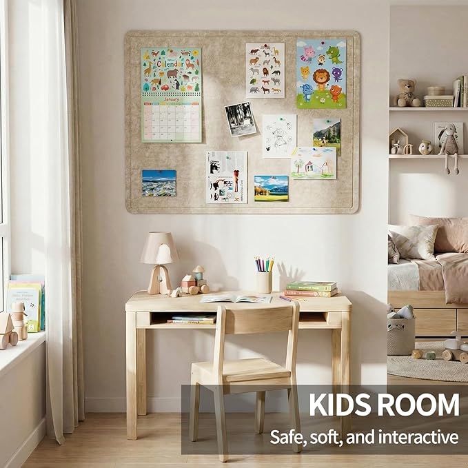 Large Felt Bulletin Board for Wall, 24"x18" Frameless Picture Board, Soft Felt Cork Board for Office, Home Planning & Office Wall Decor, Easy Install Pin Board