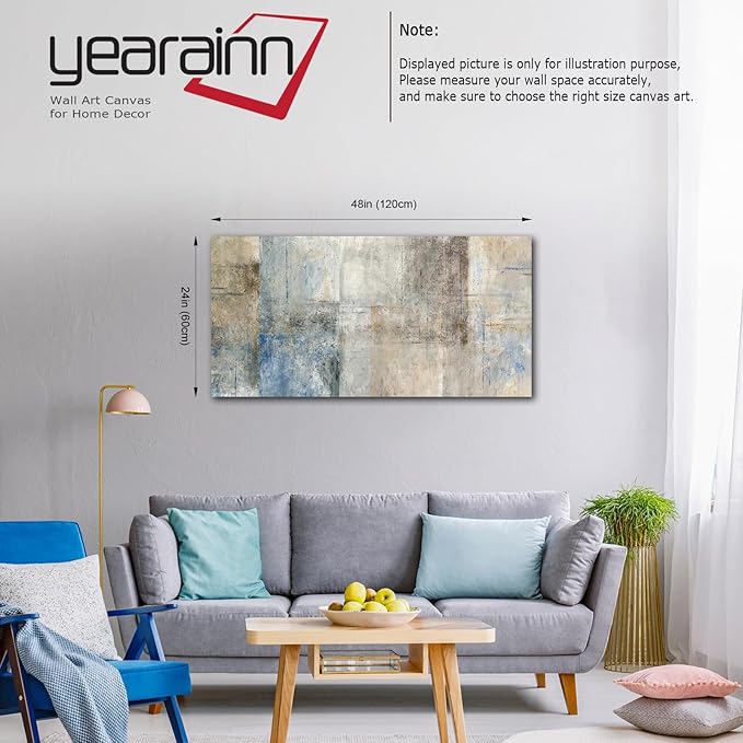 yearainn Large Abstract Canvas Wall Art for Living Room Wall Decor Brown Abstract Canvas Prints Artwork Blue Abstract Canvas Pictures for Bedroom Home Office Wall Decorations Ready to Hang 24" X 48"