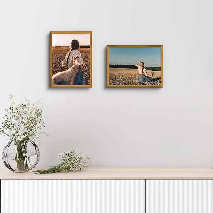Golden State Art, Gallery Wall Frame Set of 6 - Bronze 6x8 Aluminum Photo Frames with Mat for 5x7 Pictures - 6 x 8 inch Metal Frame with Real Glass Cover - Elegant Home or Office Decor