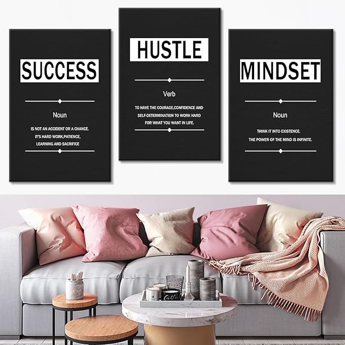 Motivational 3 Piece Canvas Poster Print Wall Art Inspirational Entrepreneur Quote Wall Decor Positive Sign Picture Painting Artwork for Living Room Office School Stretched the Framed [72''Wx 36''H]