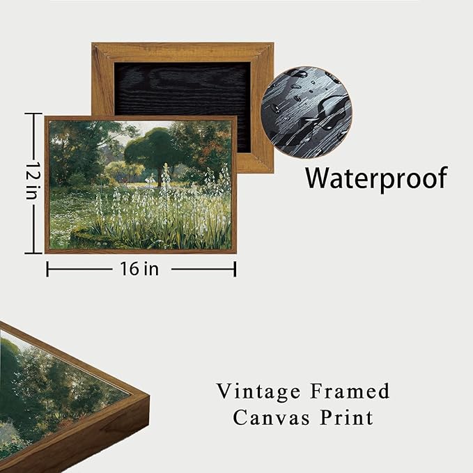 OIQArtOIQ Vintage Framed Wall Art Garden Landscape Canvas Art Prints Rustic Farmhouse Scenery Pictures Wall Decor Modern Cottagecore Paintings Artwork For Bedroom Bathroom Office Living Room