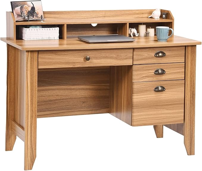 Catrimown Computer Desk with Drawers and Hutch, Farmhouse Home Office Desk with File Drawer,Student Girls Desks,Teens Writing Table, Small Computer Desk for Bedroom, Rustic Oak