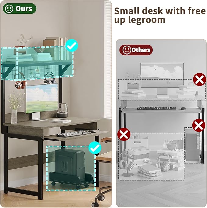 ALISENED 31.5" Small Computer Desk with Hutch, Office Desk Study Table Writing Desk Workstation PC Table for Home Office, Space Saving Design