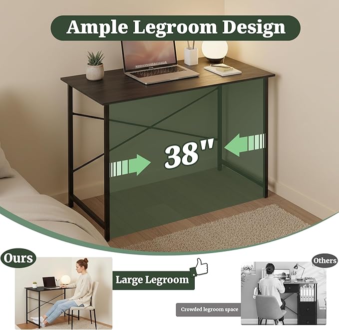 Computer Desk 40 Inch, Simple Home Office Desk Study Writing Table, Sturdy Metal Frame, Scratch-Resistant MDF Desktop for Bedroom Dorm Workspace Small Space, Black