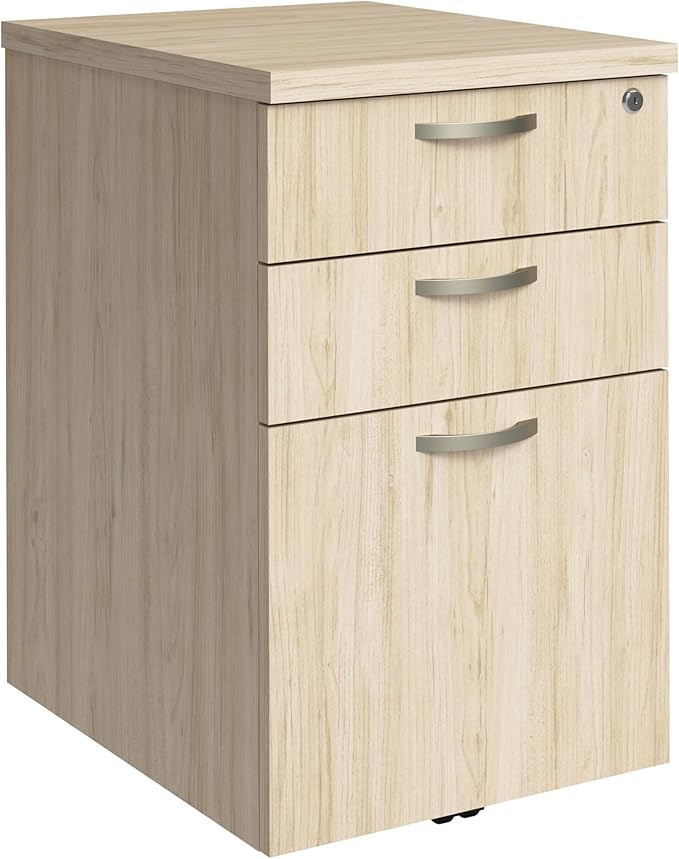 Bush Business Furniture 3 Drawer Rolling File Cabinet, Under Desk Storage, Office in an Hour Collection, Natural Elm