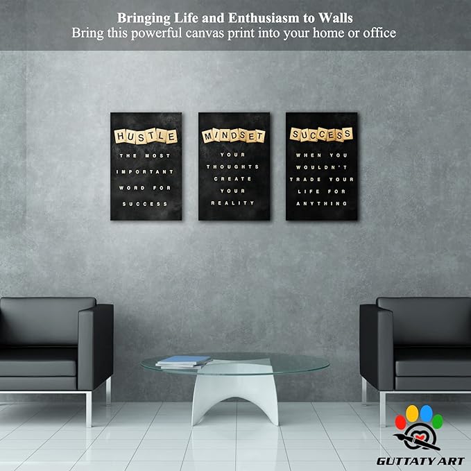 Office Wall Art - 3 Panel Motivational Quotes, Inspirational Canvas Art for Home Office, Positive Quotes Spiritual Words Poster Frame, 16'x24'x3Pcs