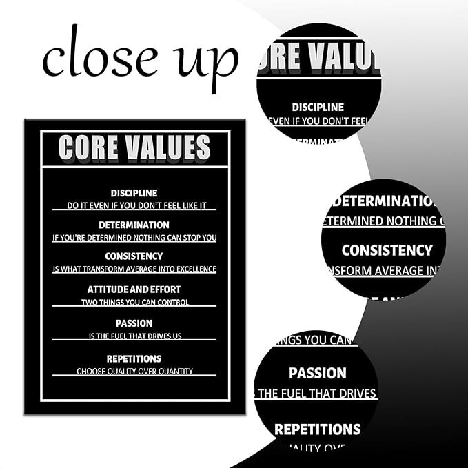 Core Values Motivational Wall Decor on Canvas for Classroom Prints Poster Inspirational Wall Art Print Entrepreneur Quotes Positive Artwork for Office Living Room Framed [30''Wx 40''H]
