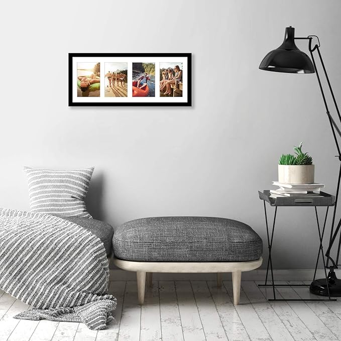 Americanflat 4x6 Collage Picture Frame with Shatter-Resistant Glass - Fits Four 4x6 Photos or Use as One 8x20 Picture Frame - Signature Collection - Collage Frames for Wall Display - Black