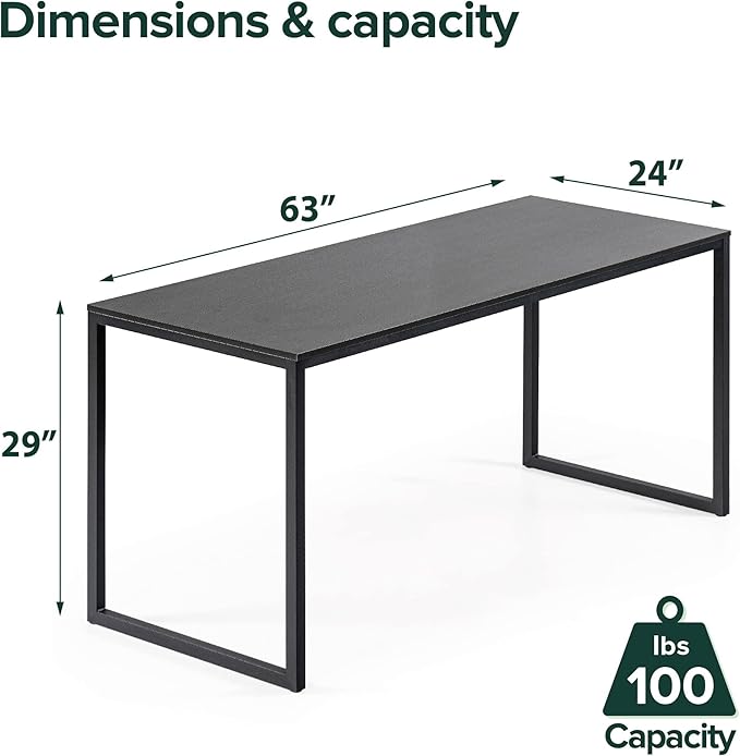 Zinus Jennifer 63 Inch Black Frame Desk, Computer Workstation, Office Desk, Easy Assembly, Deep Espresso