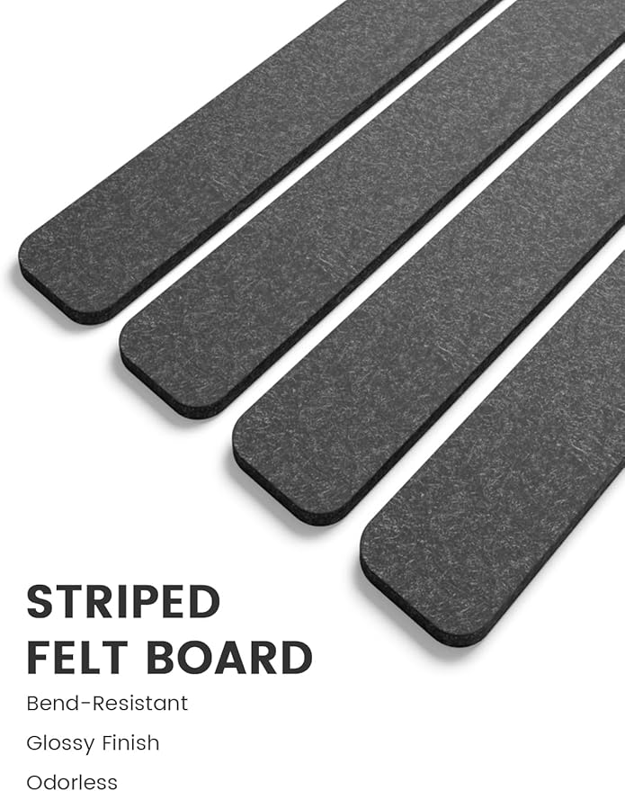 Fluxynara Cork Board Alternative Felt Strip Board 5-Pack 13"x2", Office Pin Board with 35 Push Pins, Adhesive Install for Bedroom Door & Home Office(Charcoal Gray)