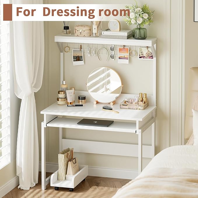 ALISENED 31.5" Small Computer Desk with Hutch, Office Desk Study Table Writing Desk Workstation PC Table for Home Office, Space Saving Design