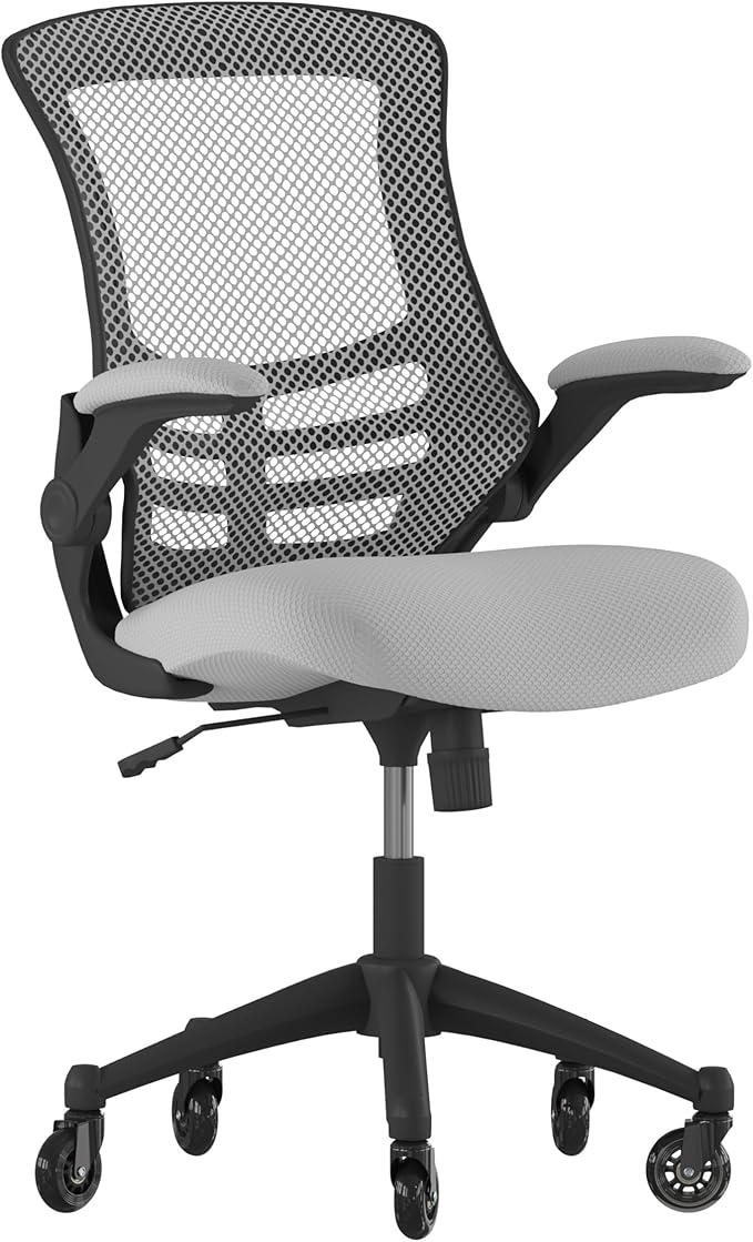 Flash Furniture Kelista Mid-Back Dark Gray Mesh Swivel Ergonomic Task Office Chair with Flip-Up Arms and Transparent Roller Wheels