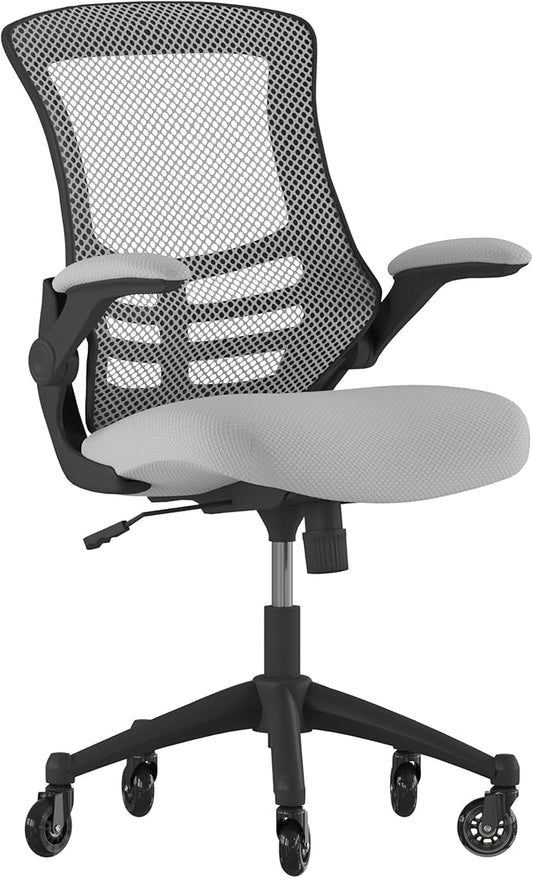 Flash Furniture Kelista Mid-Back Dark Gray Mesh Swivel Ergonomic Task Office Chair with Flip-Up Arms and Transparent Roller Wheels