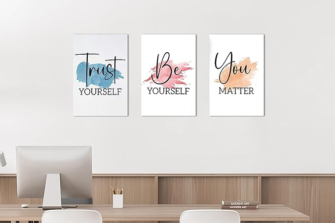 3 Piece Office Canvas Wall Art, Colorful Motivational Quotes Print Pictures Wall Decor for Office, Women Inspirational Framed Artwork Home Office Decor 12"x18" x 3 Pcs