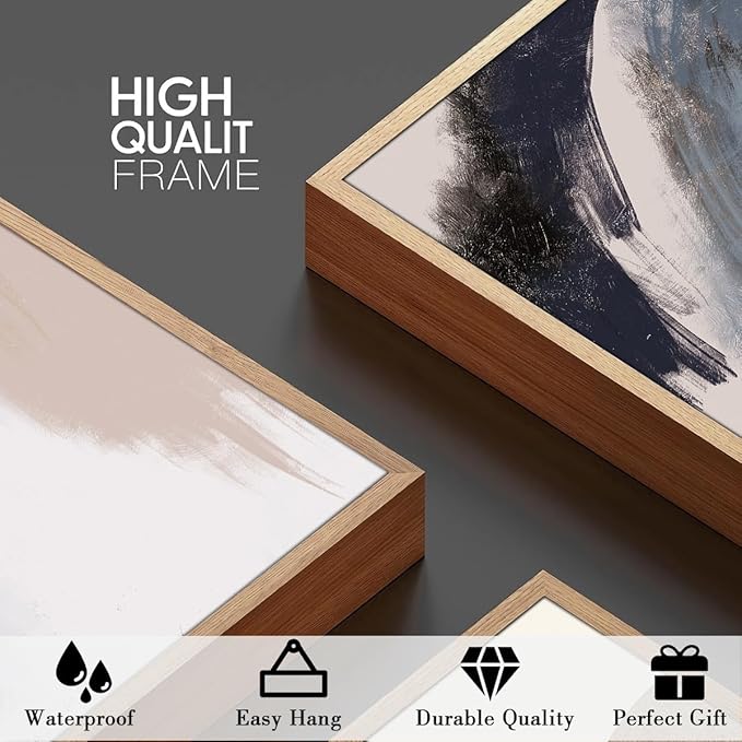 BINCUE Blue Neutral Wall Art Blue Abstract Wall Decor Modern Abstract Artwork for Living Room Bedroom Office 12x16 Inch Set of 3