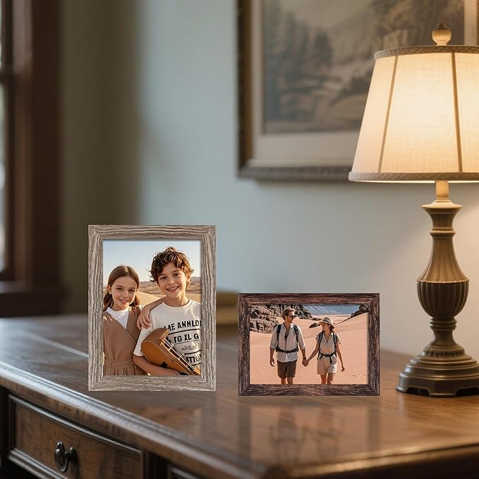BESCRCL 15 Pack Real Glass Picture Frames Collage Wall Decor, Including 3pcs 8x10 Black, 6pcs 5x7 Light Brown, 6pcs 4x6 Brown, Photo Frames Set for Gallery Wall or Tabletop Display