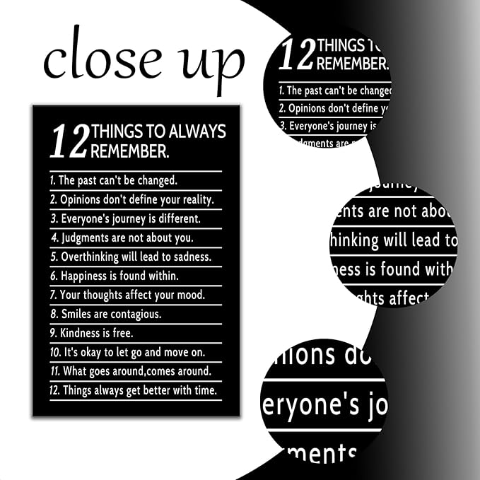 12 Things Always Remember Motivational Wall Decor Inspirational Office Poster Quotes Printed on Canvas Picture Modern Positive Artwork for School Workplace Gym Stretched and Framed [24" W x 36" H]