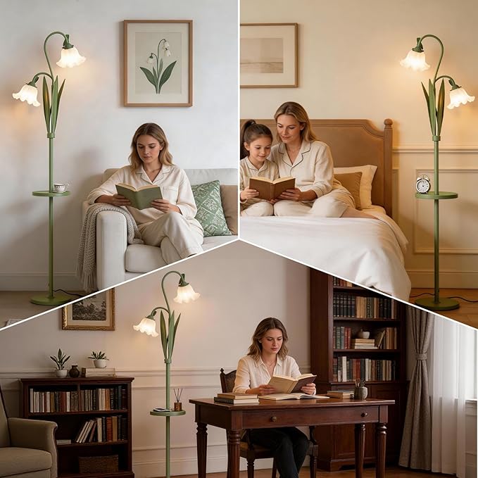 Funky Flower Floor Lamp with Table, Adjustable Gooseneck Floor Lamp with 3 Color Temperature, LED Bright Standing Lamp for Living Room, Bedroom, Corner, for Girl Women