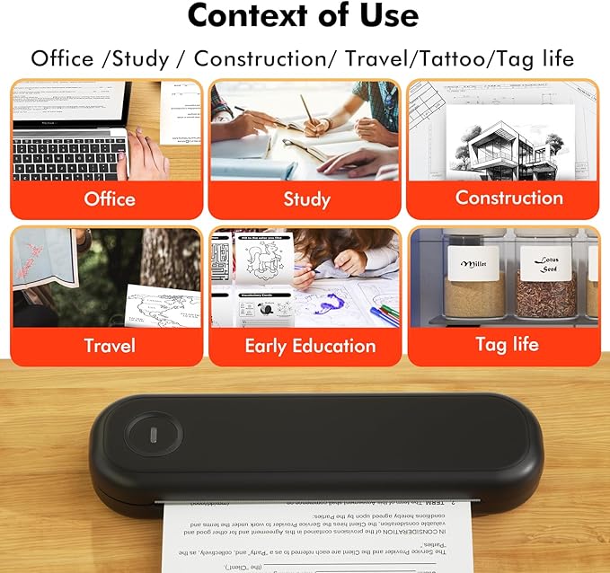 Bluetooth Portable Printer, L86 Thermal Printers Wireless for Travel, Support (Width 2-8.5'')8.5" X 11" US Letter, Inkless Printer Compatible with iOS, Android &Laptop for Office Car Home