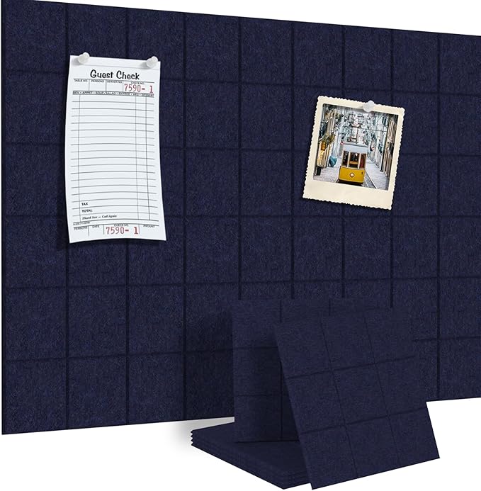 Large Cork Board for Walls 36" x 24", 6 Pack Felt Wall Tiles with Push Pins for Office Home, Pin Board Bulletin Board for Photo Pictures, Navy Blue