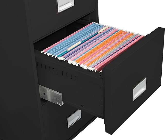 25 inch 4-Drawer Vertical Fireproof File Cabinet – Legal and Letter Size Filing – Key Lock – Water Resistant Seal – Fire and Impact Rated – Black Finish – Model LGL4W25B