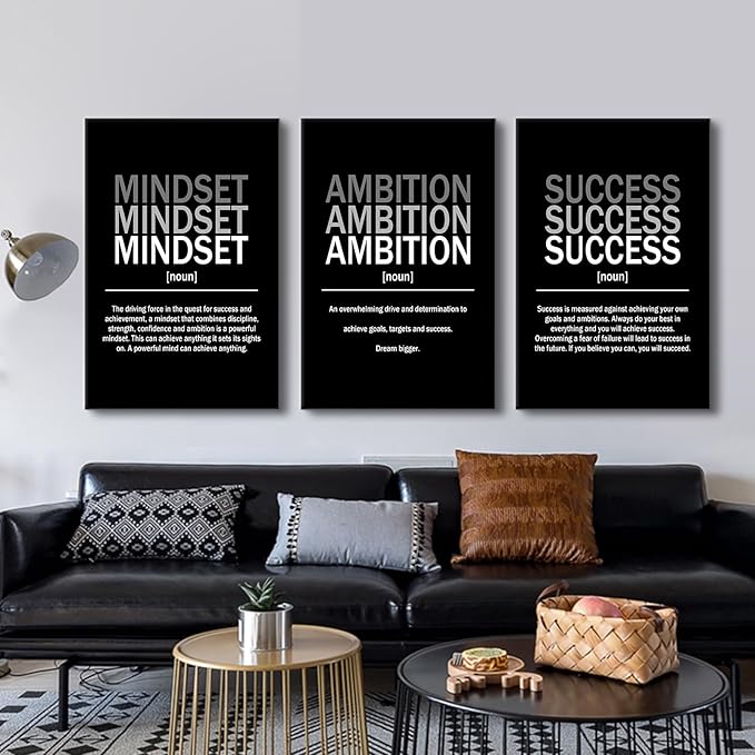 3 Pieces Inspirational Quotes Daily Motivational Canvas Wall Art Picture Painting Mindset Ambition Success Poster Print for Living Room Office Artwork Stretched and Framed [72''Wx 36''H]