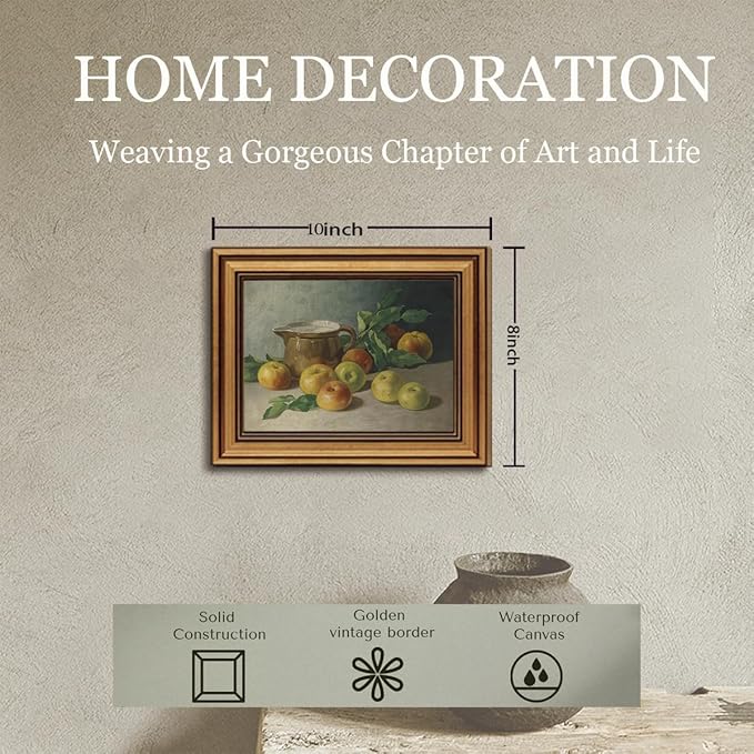 Gold Framed Wall Art Vintage Canvas Wall Art Harvest Apples Still Life Artwork Prints Picture for Living Room Bedroom Farmhouse Bathroom Office Decor, 8x10
