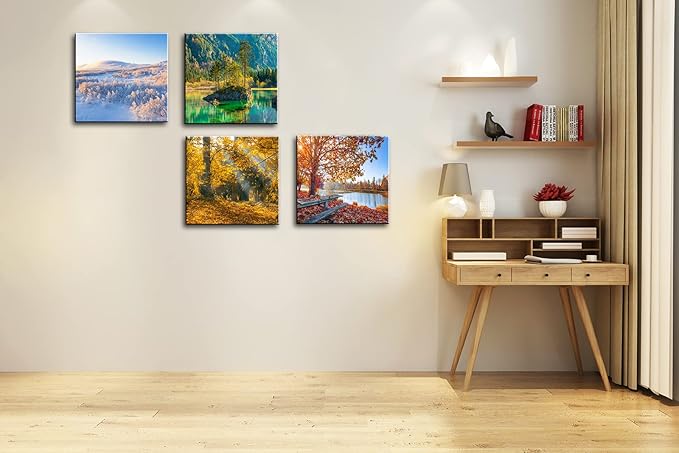OKEXCKK Four Seasons Landscape Canvas Wall Art Decor - Spring Summer Autumn Winter Colorful Tree Painting Modern Nature Forest Prints Artwork Picture for Bathroom Office Decoration