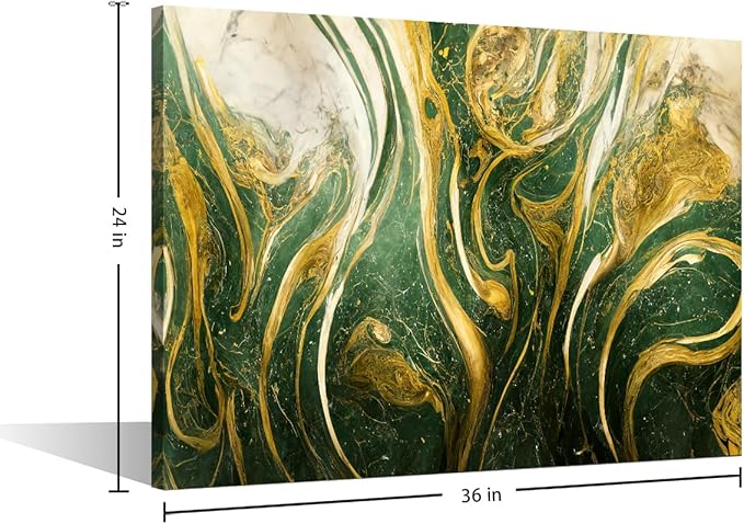 Marble Art Canvas Wall Art 1 Panel Abstract Wall Decor Gold and Blue Design Art Poster Prints on Canvas for Native Americans Living Room Home Wall Decor Stretched and Framed Ready to Hang 36x24 in