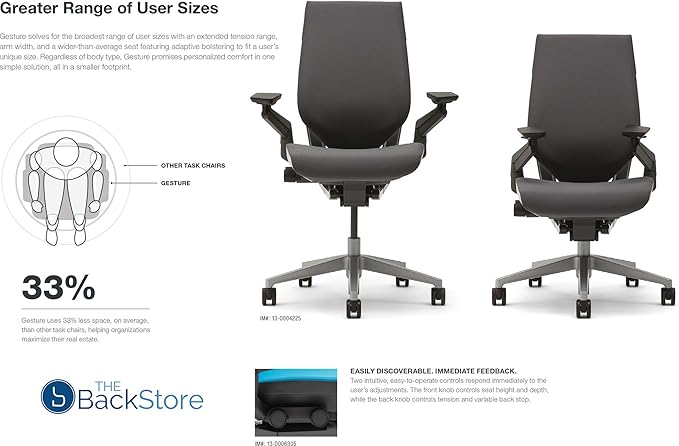 Steelcase Gesture Office Desk Chair with Headrest Cogent Connect Malt Fabric Low Black Frame Hard Floor Casters