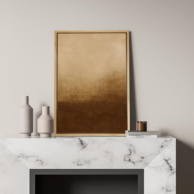 SIGNFORD Framed Canvas Print Wall Art Rust Horizon Abstract Brown Gradient Illustration Modern Art Decorative Chic Relax/Zen for Living Room, Bedroom, Office - 16"x24" Natural