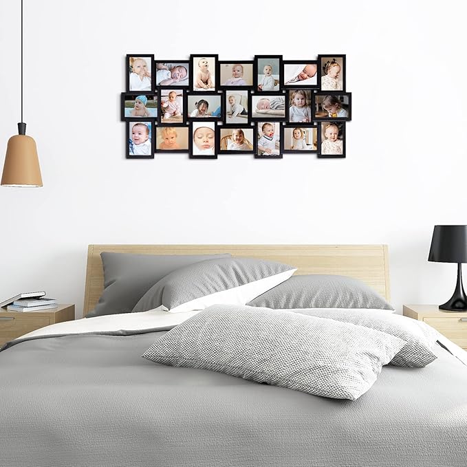 HELLO LAURA Picture Frames Collage Wall Decor - 21 Picture Collage Frames for 4x6 Photos Display Wall Hanging Gallery Frame Set Photo Collage Frame for Home Living Room - Black