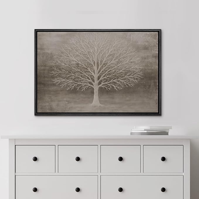 MUDECOR Framed Canvas Print Wall Art Minimalist White Treework Illustrations Minimalism Decorative Relax Colorful for Living Room, Bedroom, Office - 24"x36" BLACK