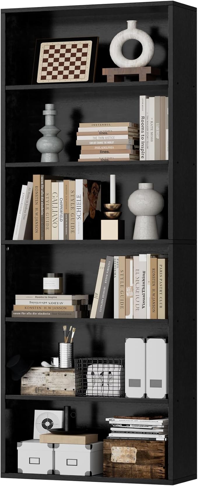 JAMFLY Narrow Tall Bookshelf 6 Shelf Bookcase Vertical Storage, Slim Profile Tall Narrow Storage Unit for Home Office, Living Room, Bedroom, Black