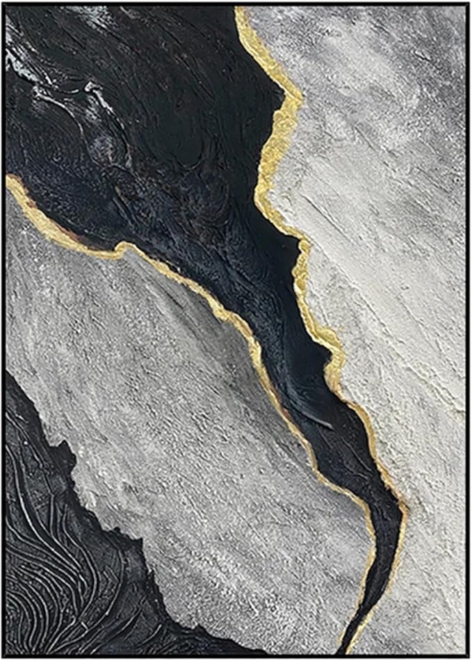 ZHMANLUCK Office Wall Decor Artwork Painting Abstract Art Black Grey White Painting Canvas Painting Modern Wall Art Living Room 60x120cm/(24x47inch) with-Black-Frame
