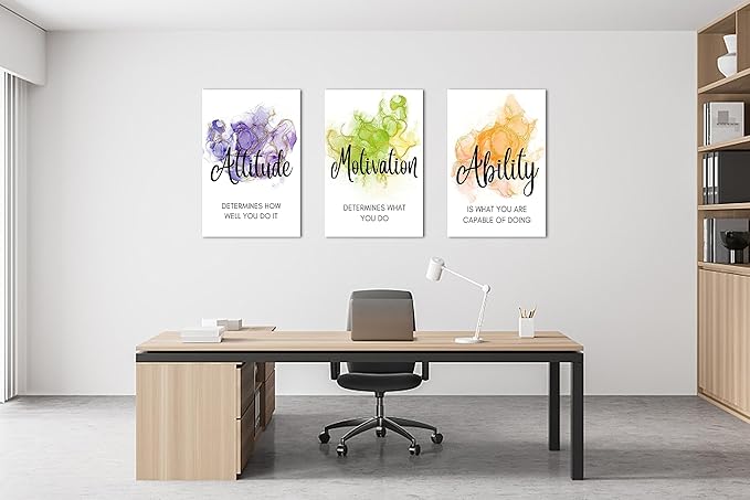 SHMAO 3 Piece Office Canvas Wall Art, Motivational Quotes Abstract Watercolor Canvas Print Pictures Wall Decor for Office, Men Women Inspirational Framed Artwork Home Office Decor 20''x30'' x 3 Pcs