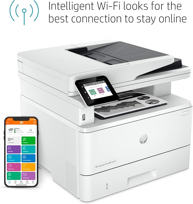 HP LaserJet Pro MFP 4101fdwe Wireless Black & White Printer with HP+ Smart Office Features and Fax (Renewed)