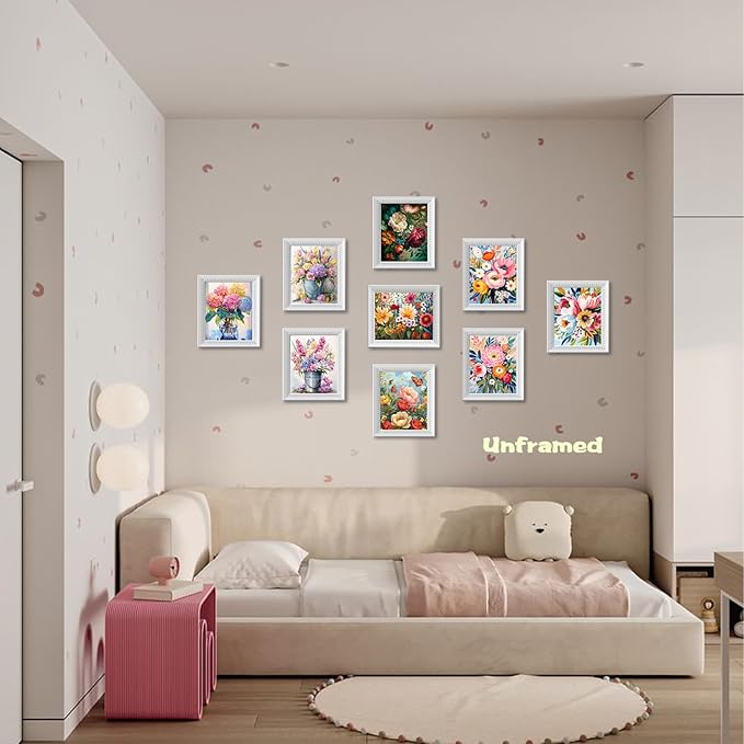 Flowers Market Posters Wall Art Paints Set of 9, Preppy Minimalist Canvas Decor Prints,Vintage Beautiful Flowers in Bucket Pictures for Bathroom Living Room Dorm Home Decor Gifts 8x10In Unframed