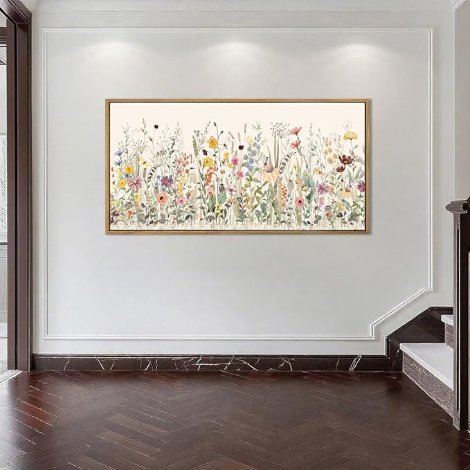 Floral Wall Art Boho Flowers Artwork Colorful Wildflower Wall Paintings Flower Wall Decor Framed Floral Artwork for Living Room Bedroom Farmhouse 40x20 Inches Set of 3
