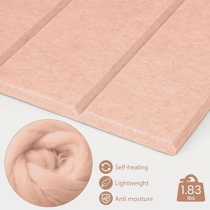 Bulletin Board, 24 x 18 inches Felt Board Decorative Pin Board, 4' x 3' Cork Board Alternative for Wall, Foldable Photo Board with 20 Pushpins - Mauvey Pink Stripes