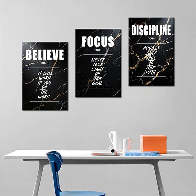 Motivational Canvas Wall Art Believe Focus Discipline Entrepreneur Quotes Poster Print Inspirational Pictures Painting for Office Class Room School Wall Decoration Stretched and Framed [48''Hx24''W]