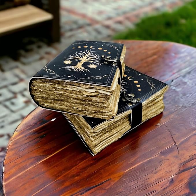 400 Pages Blank Spell Book of Shadows Journal Tree of Life Printed Witchcraft Supplies Wiccan Notebook Handmade Vintage Deckled Paper Grimoire Journal Vintage Journal , Fat Journal Witchy Gifts Women Celestial Gifts Vintage Gifts For Men & Women
