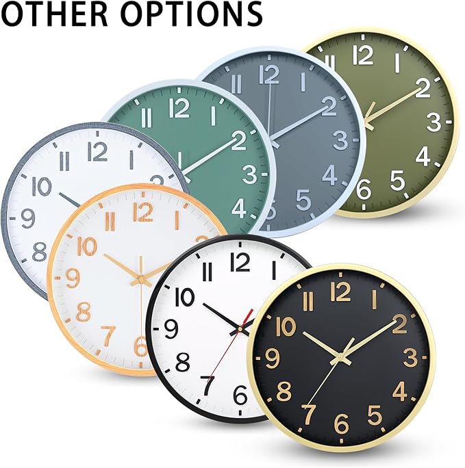 Wall Clocks Battery Operated 8 inch Modern Wall Clock,Silent Non Ticking Wall Clock for Living Room Bedroom Kitchen Office Classroom Decor (Black Gold)