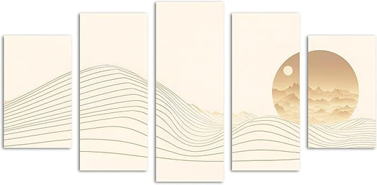 40 x 22 TOTAL - Landsape of lines Wall Art Canvas Geometric Print modern minimalis - 5 Panel Diamond Split