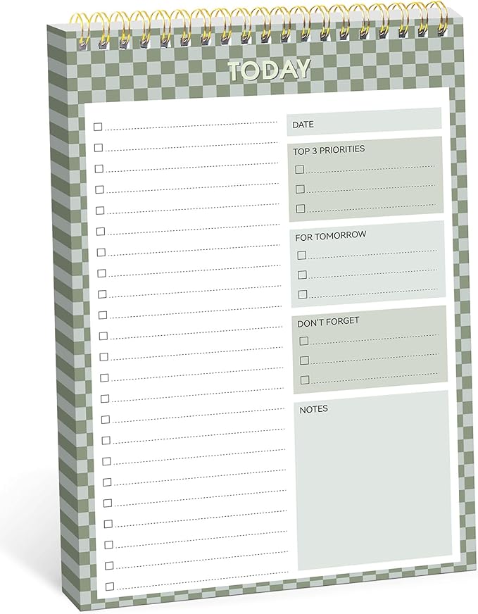 Taja To Do List Notepad - To Do List Notebook for Work with 52 Sheets, 9.8" x 6.5", Undated Daily Planner Perfect for Daily Tasks and Goal Setting, Notepad Suitable for Office, Home & School - Mint Checkered