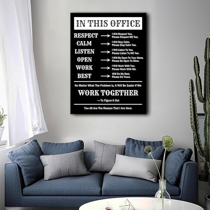 Motivational Poster Wall Decor In This Office Inspirational Quote Canvas Painting Prints Artwork Positive Affirmation Picture for Office Hallway Gym Workplace Stretched and Framed [18''Wx24''H]